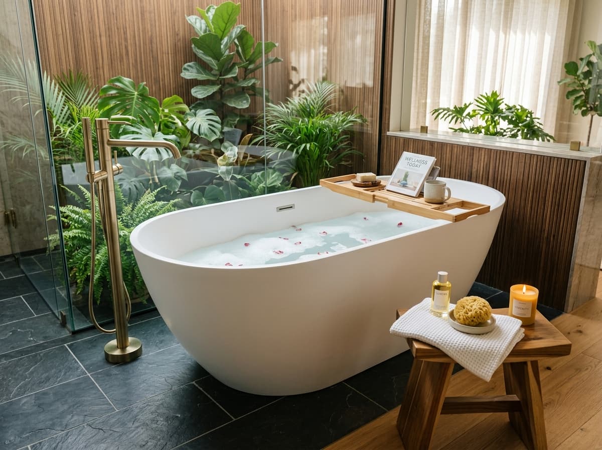 Luxury freestanding acrylic wellness bathtub